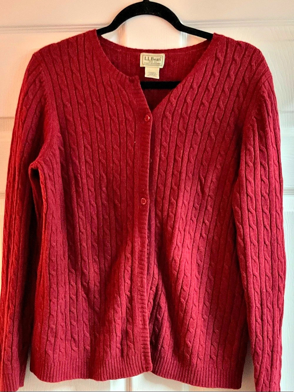 L.L.Bean Lambswool Nylon Cable Knit Cardigan Red XL